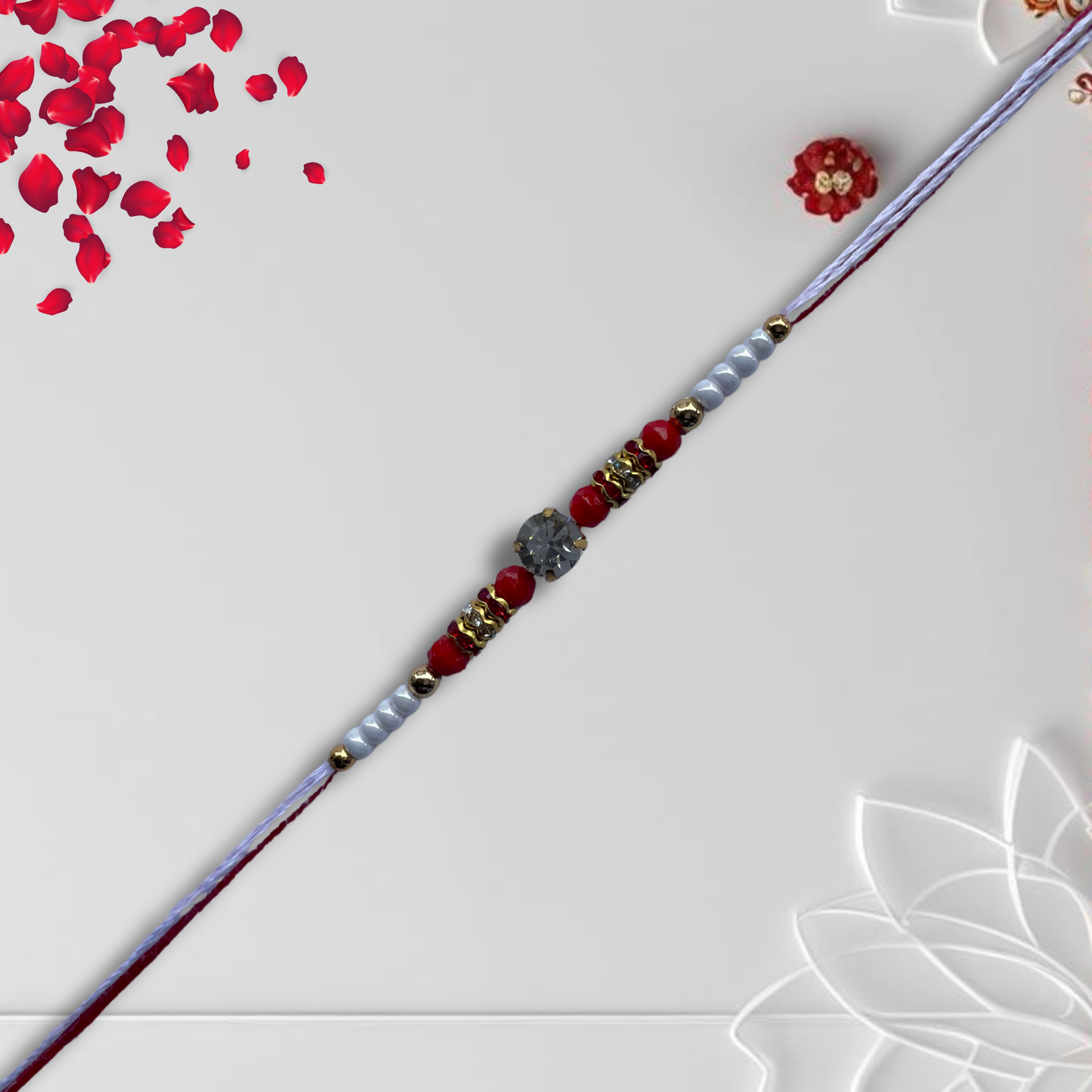 Elegant Red Beaded Rakhi with Stone Centrepiece