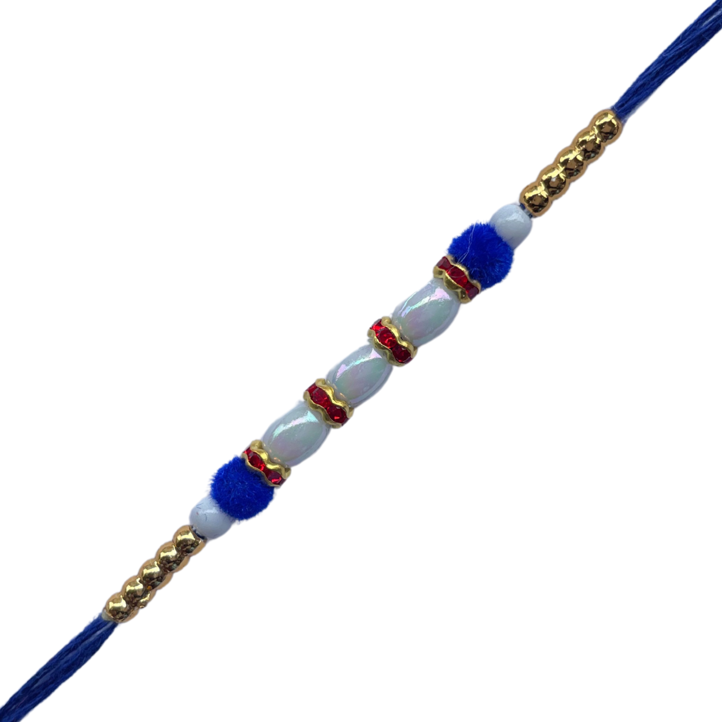 Royal Blue Pearl Rakhi with Golden Bead Accents