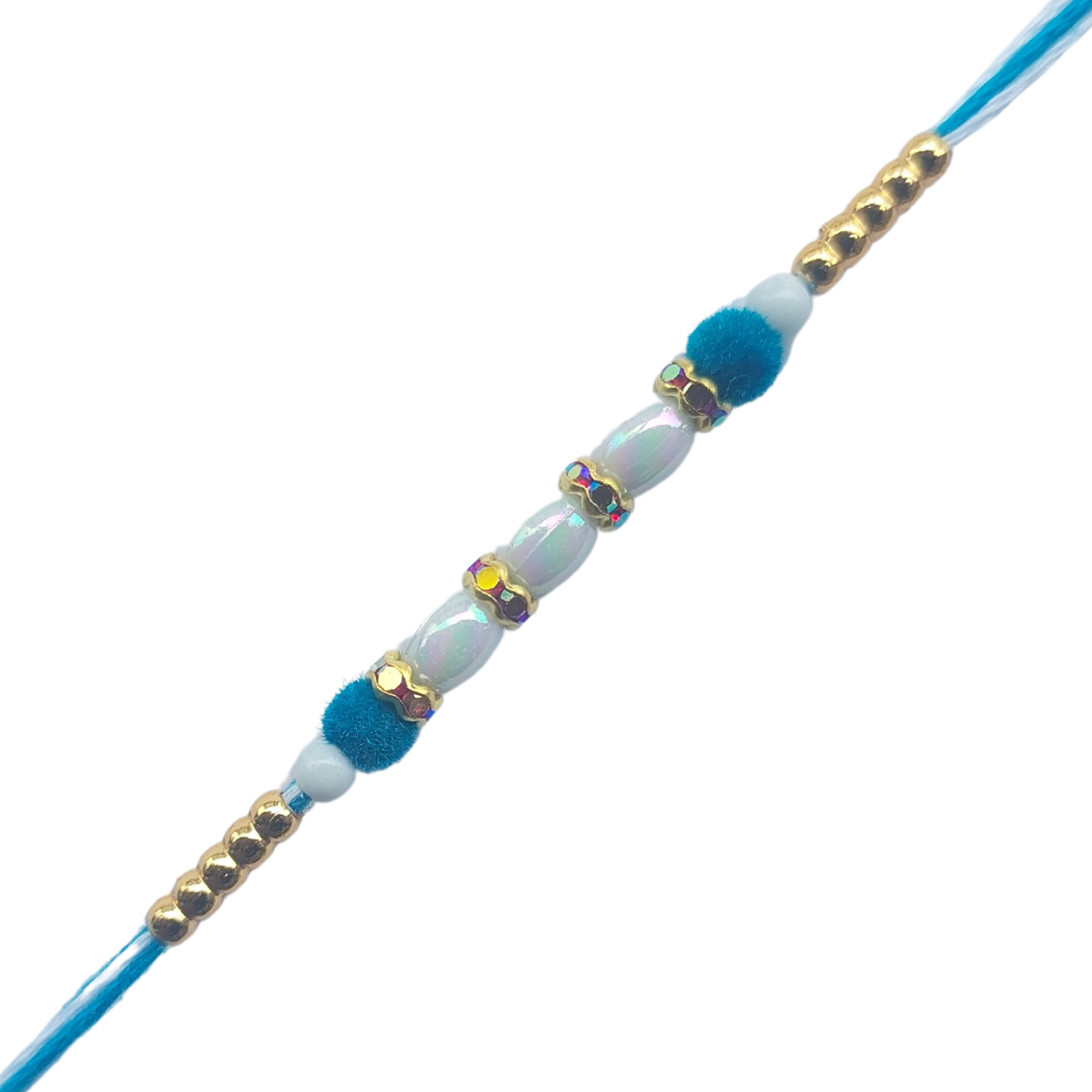 Light Blue Pearl Rakhi with Golden Bead Accents