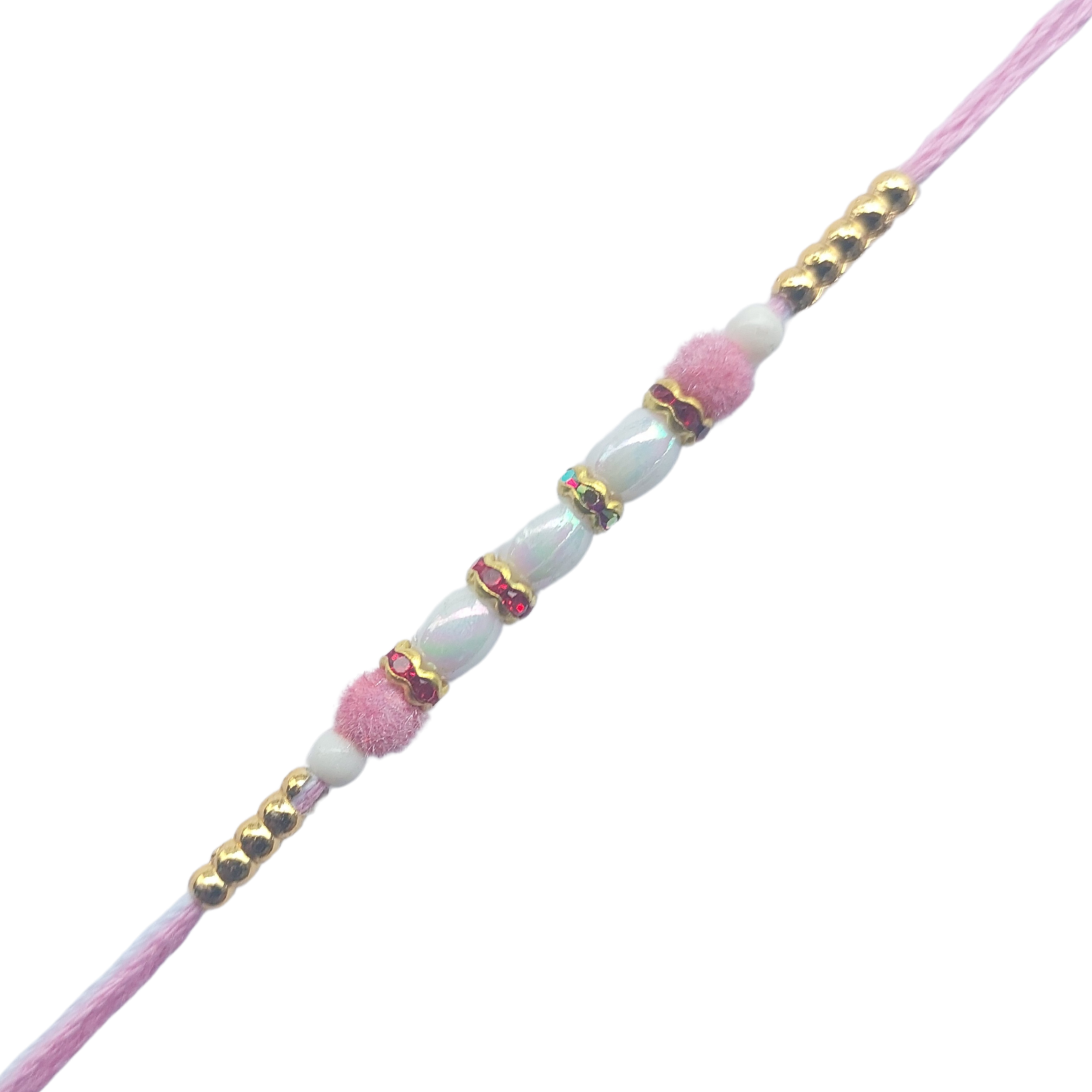 Light Pink Pearl Rakhi with Golden Bead Accents