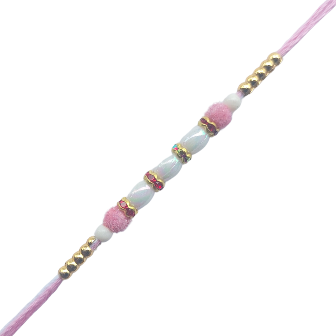 Light Pink Pearl Rakhi with Golden Bead Accents