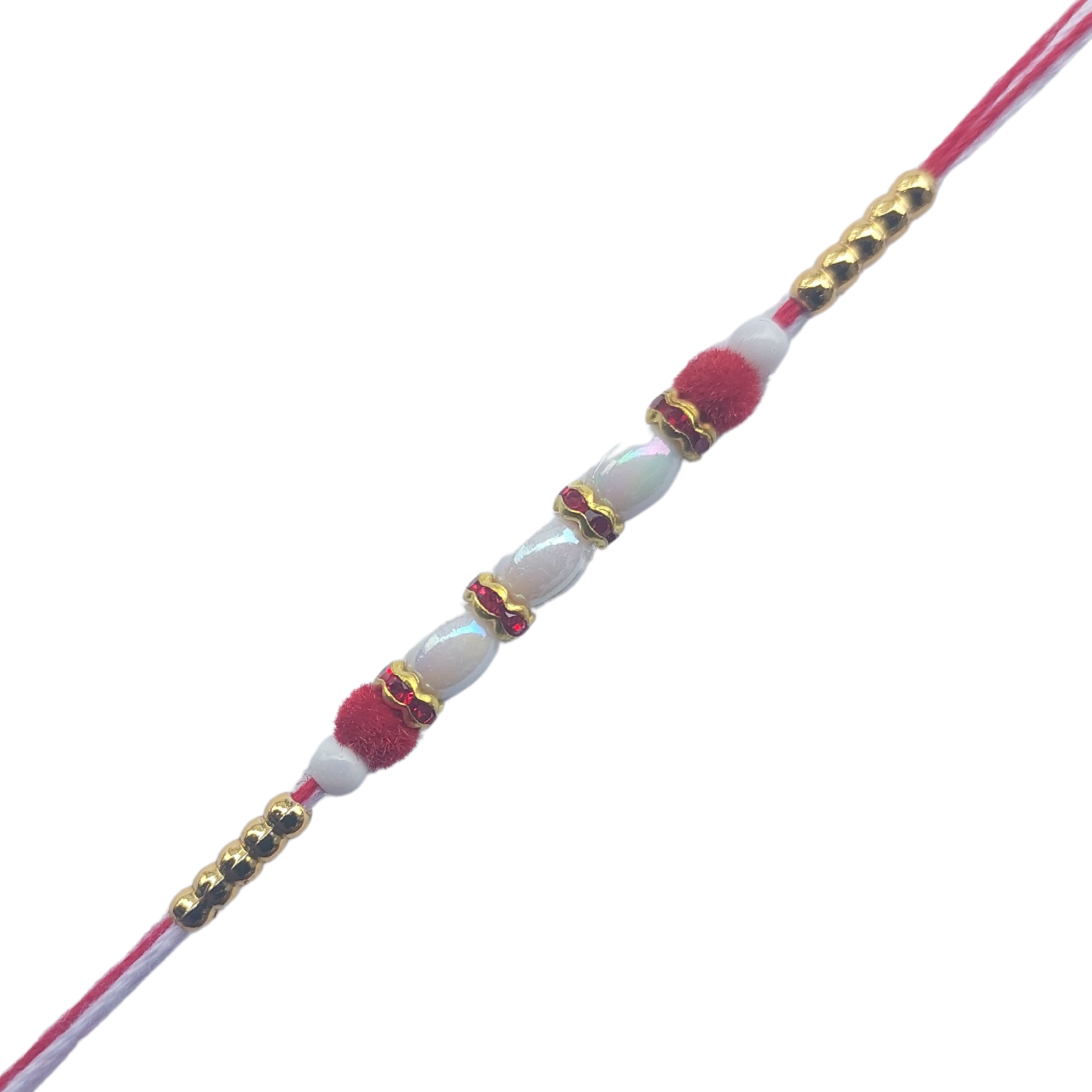 Red Pearl Rakhi with Golden Bead Accents