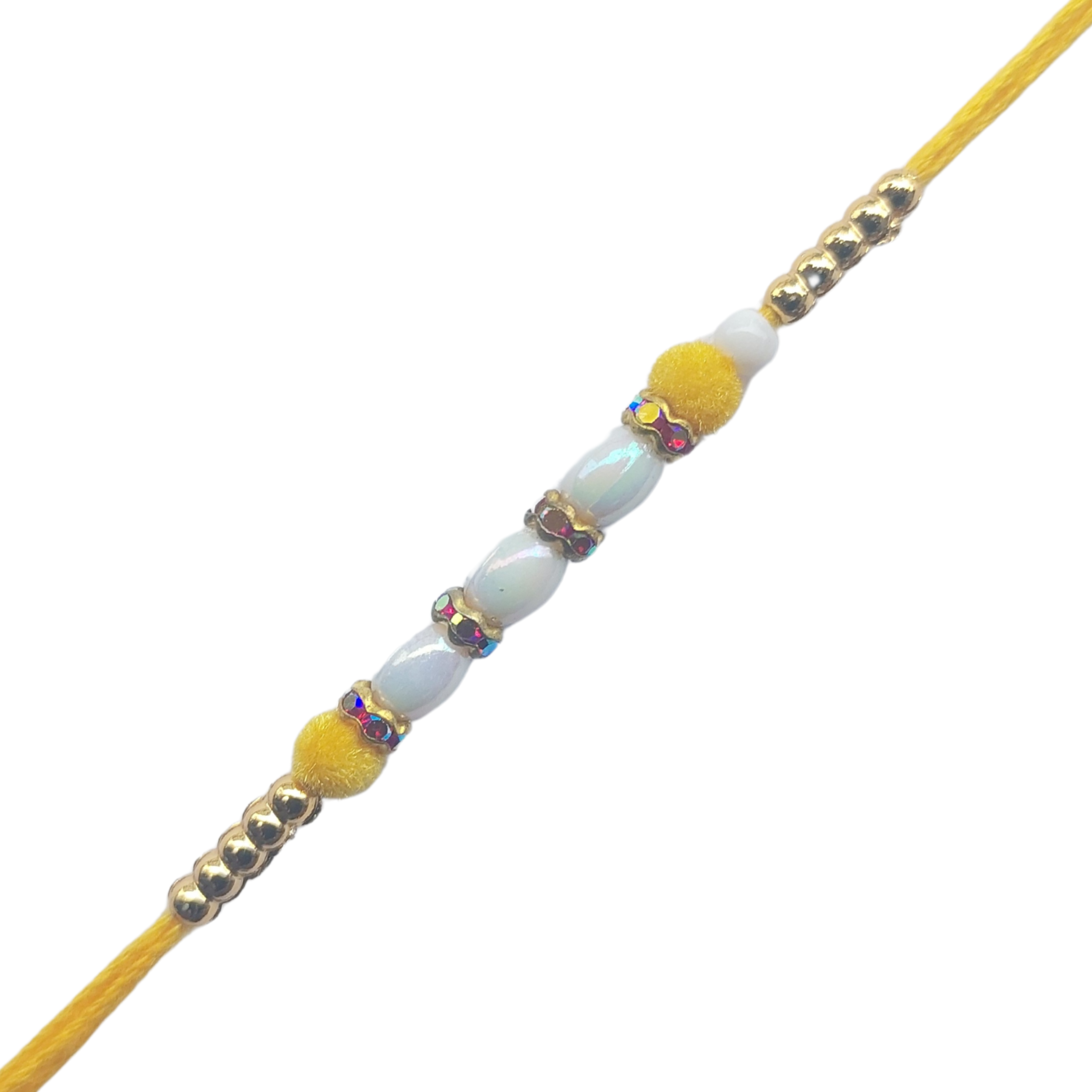 Yellow Pearl Rakhi with Golden Bead Accents