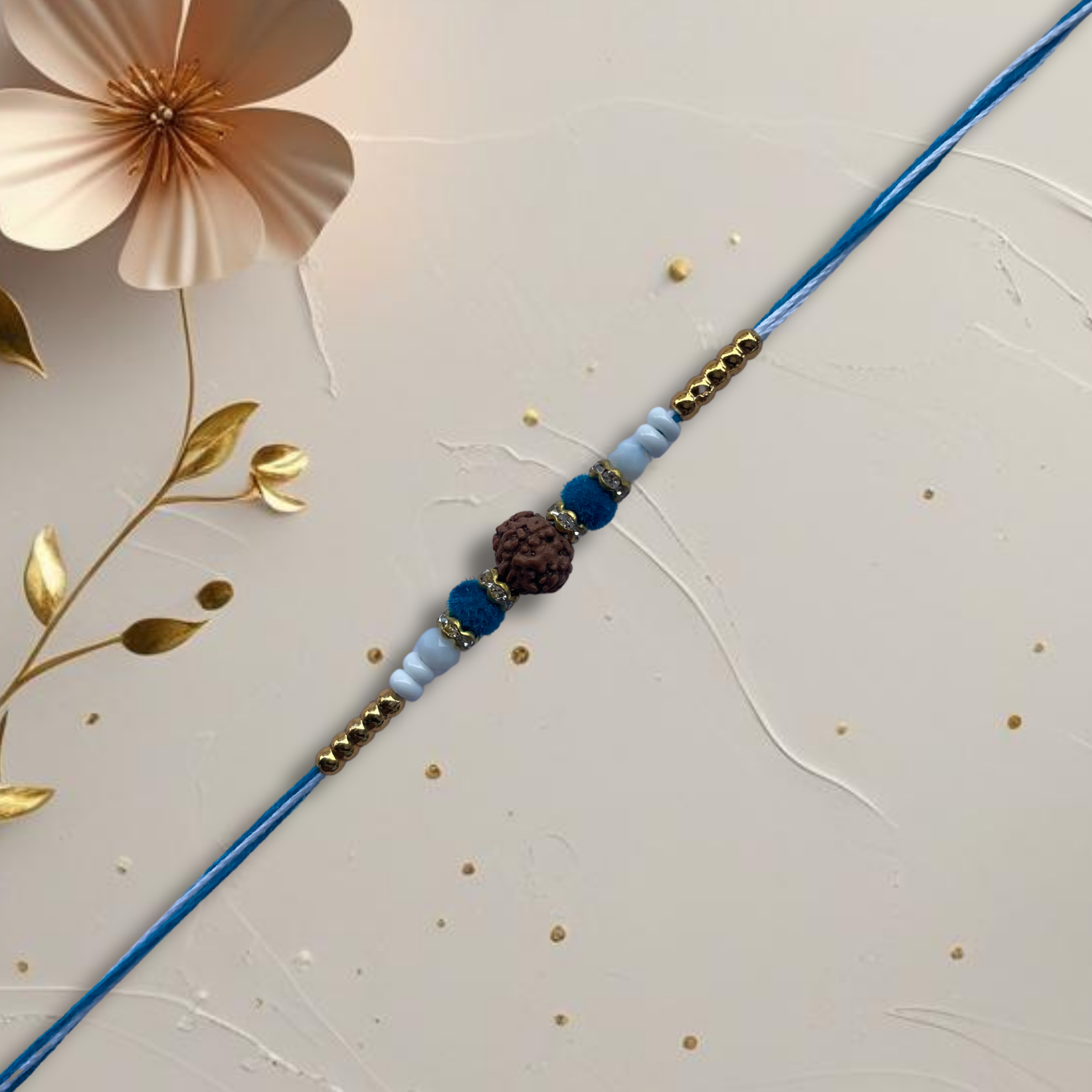 Traditional Rudraksha Rakhi with Light Blue Thread