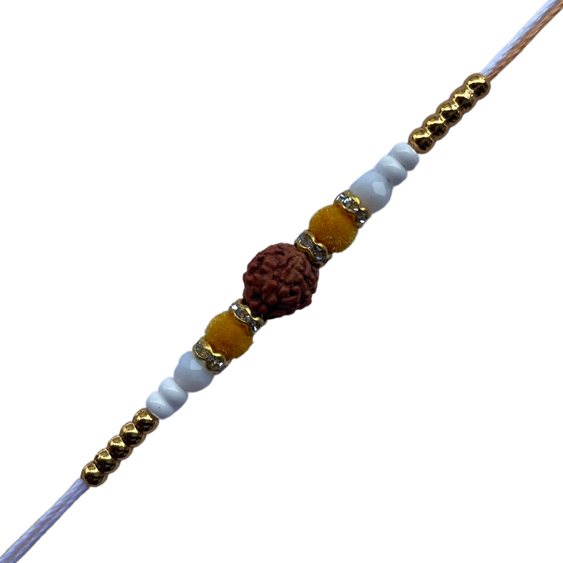 Traditional Rudraksha Rakhi with Light Orange Thread