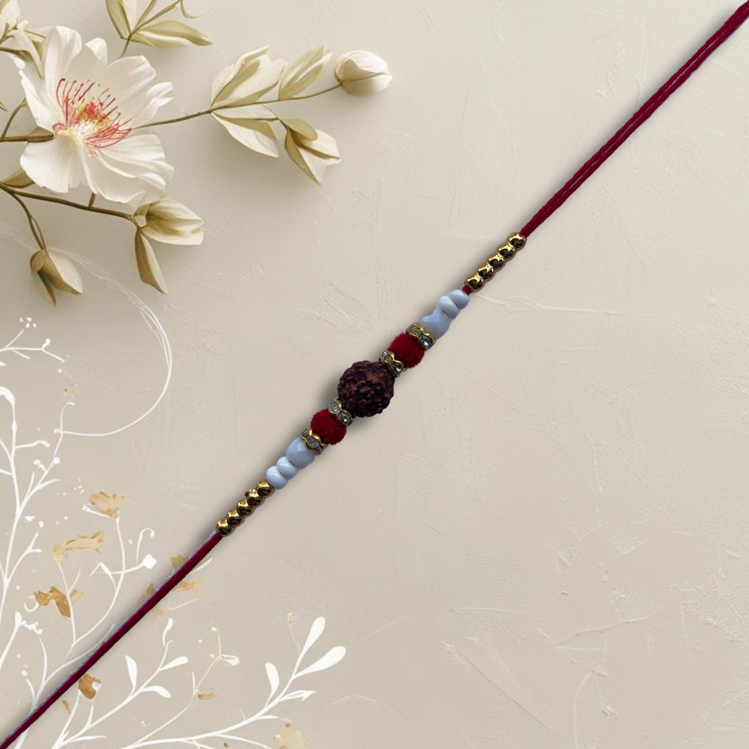 Traditional Rudraksha Rakhi with Red Thread