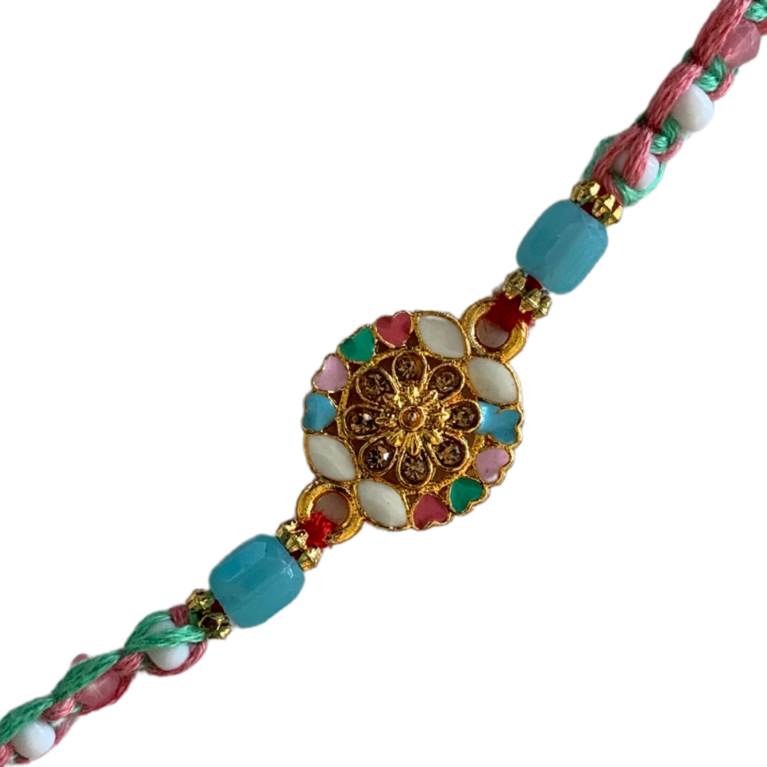 Colorful Floral Enamel Rakhi with Braided Silk Threads