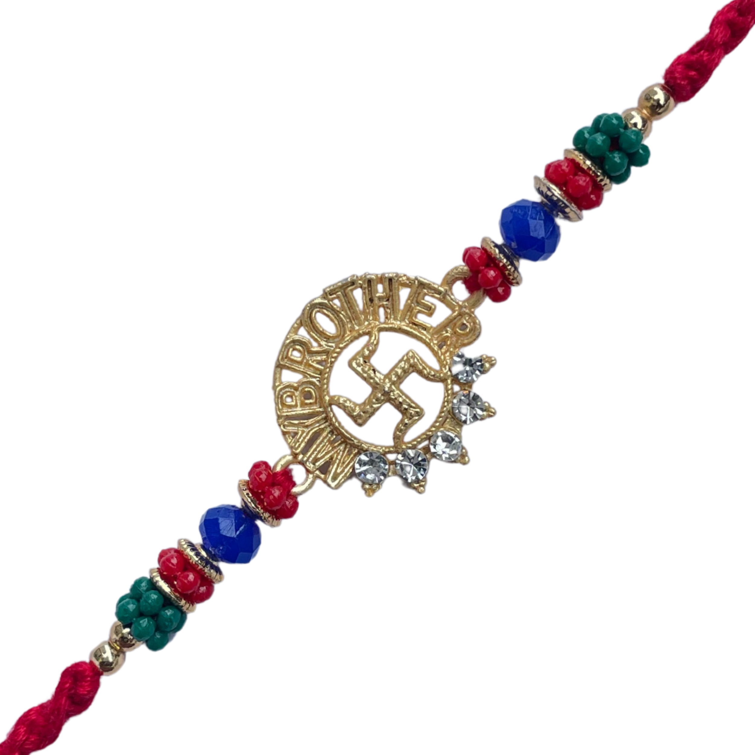 Swastik Brother Rakhi with Multicolor Beads & Crystals