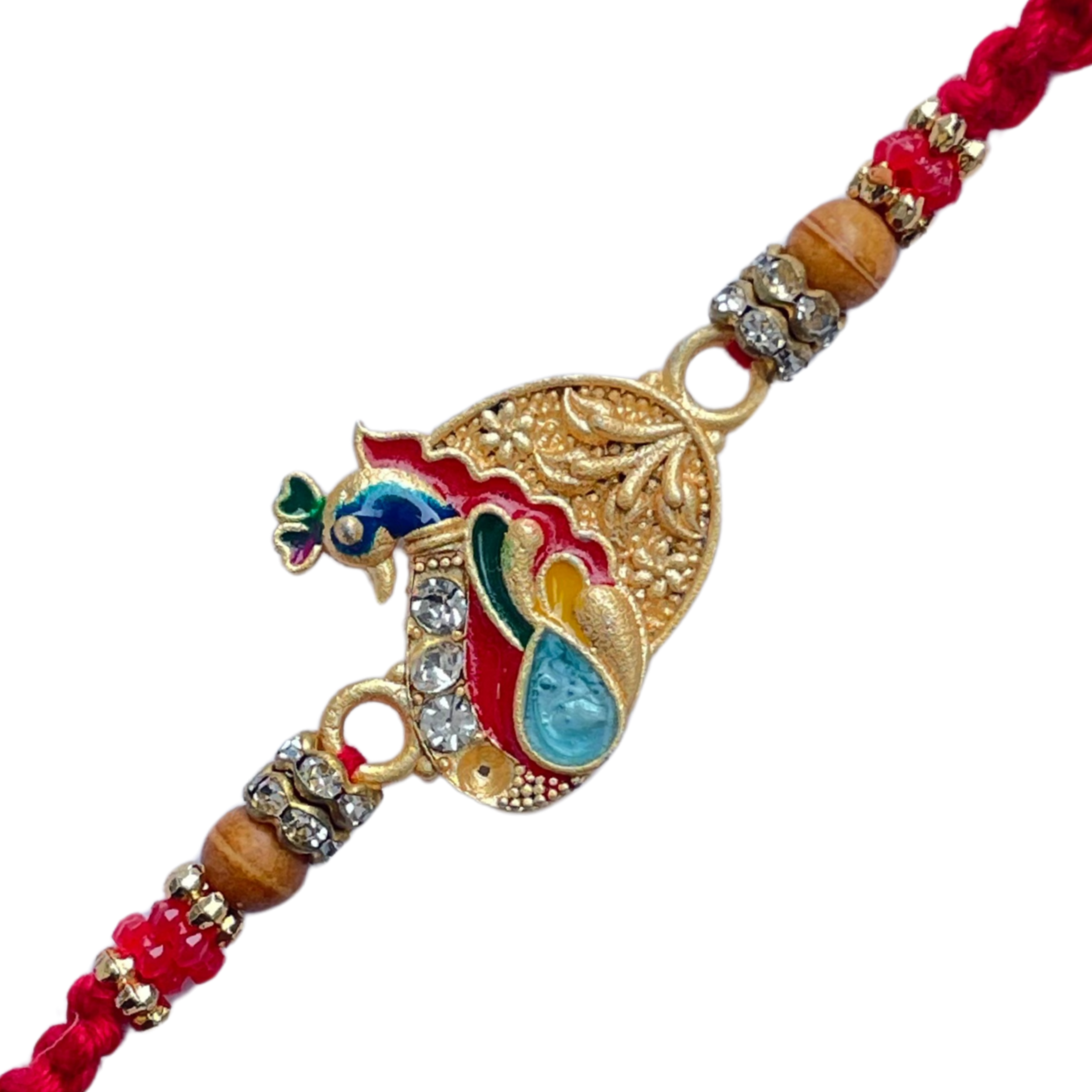Elegant Peacock Design Rakhi with Stone and Bead Work