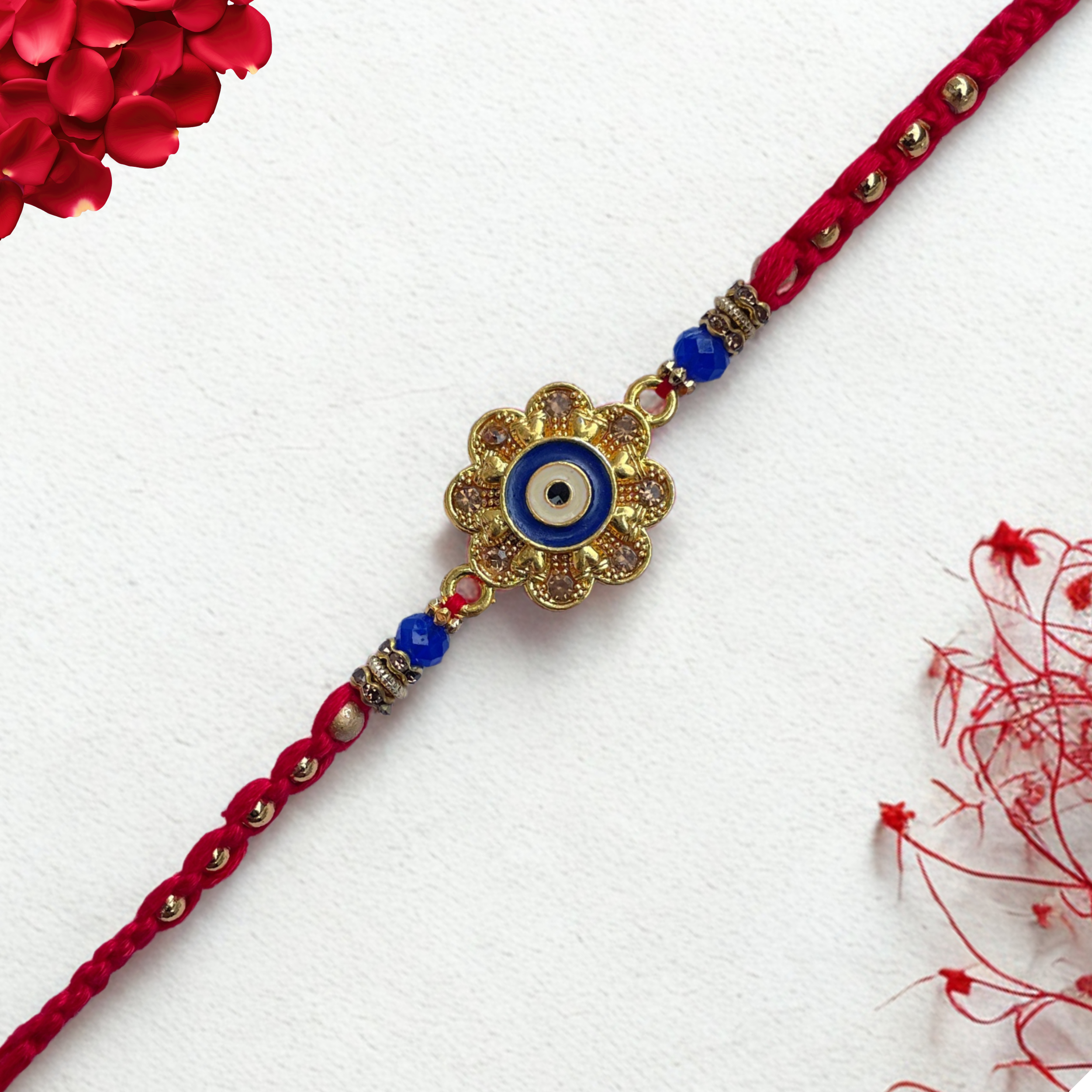 Evil Eye Designer Rakhi with Floral Charm