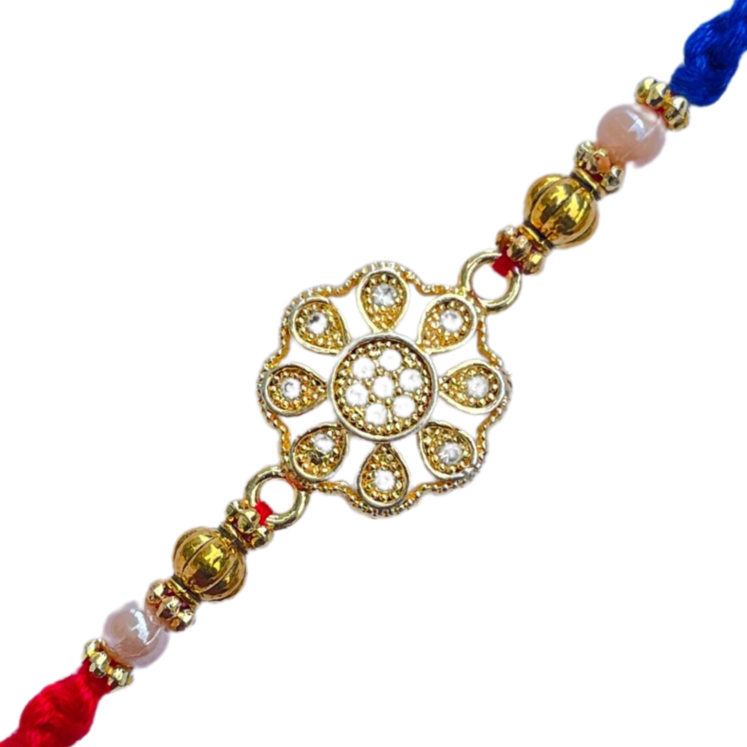 Elegant Floral Diamond-Cut Rakhi with Dual Thread
