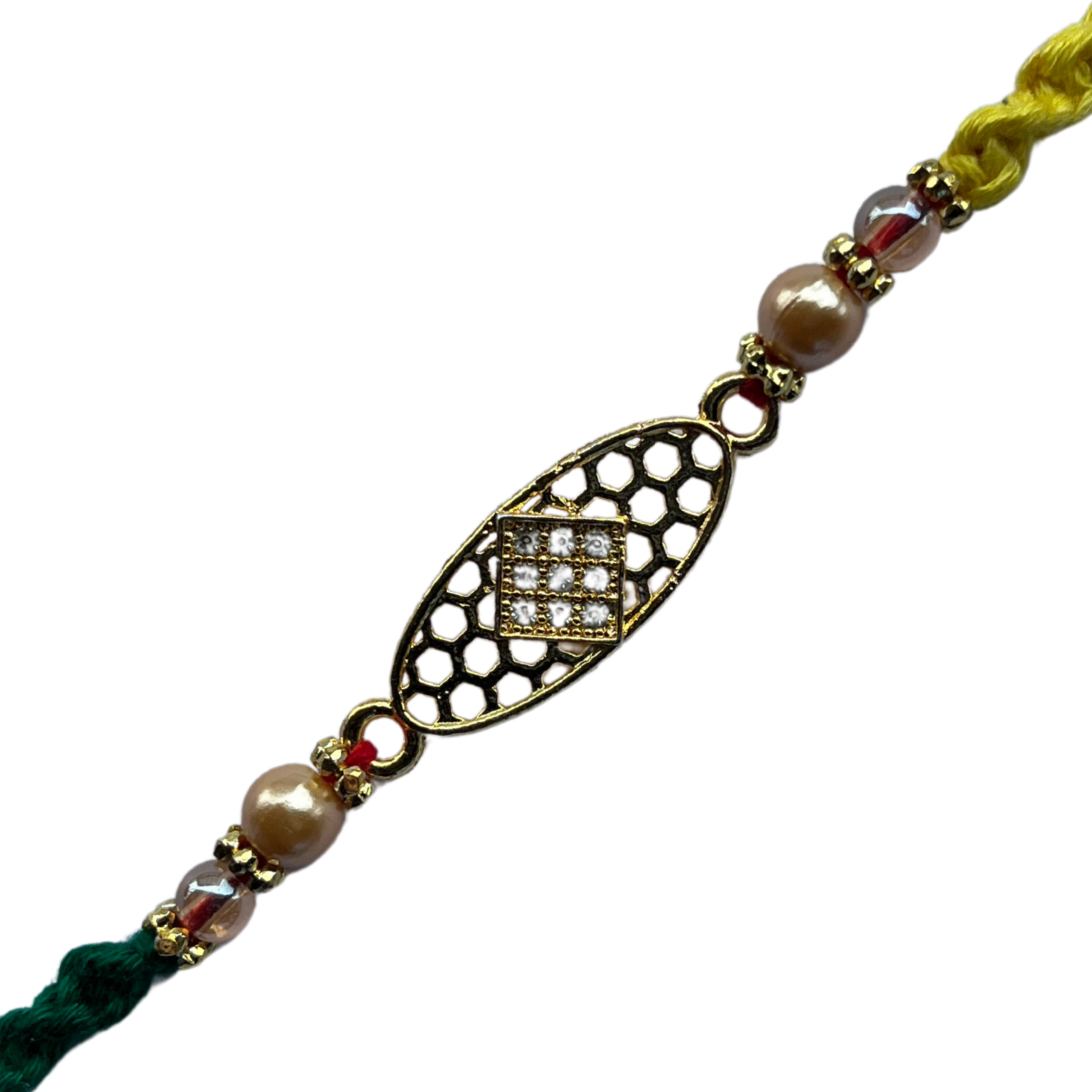 Designer Mesh Rakhi with Pearl Beads & Dual Thread