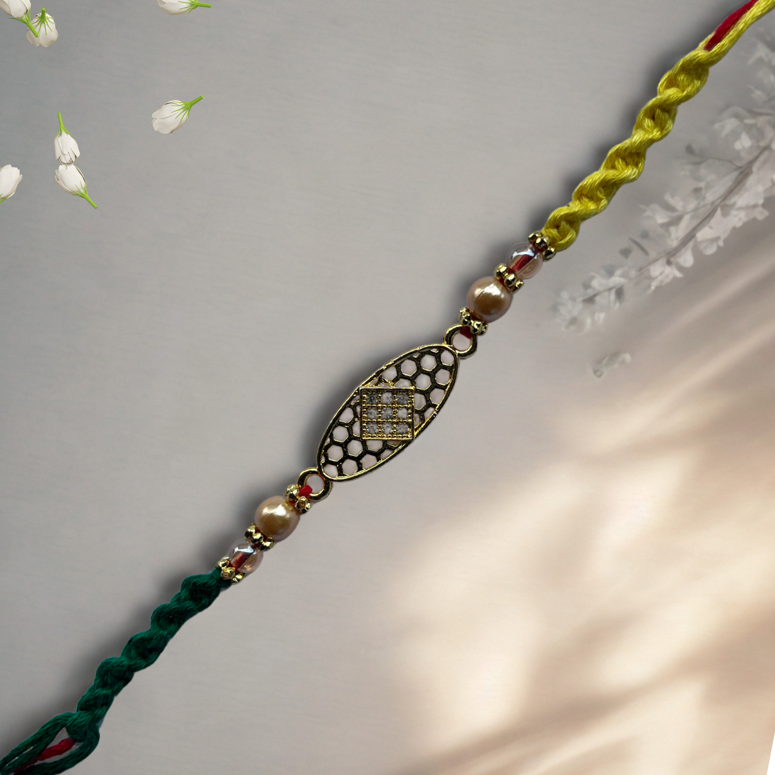 Designer Mesh Rakhi with Pearl Beads & Dual Thread