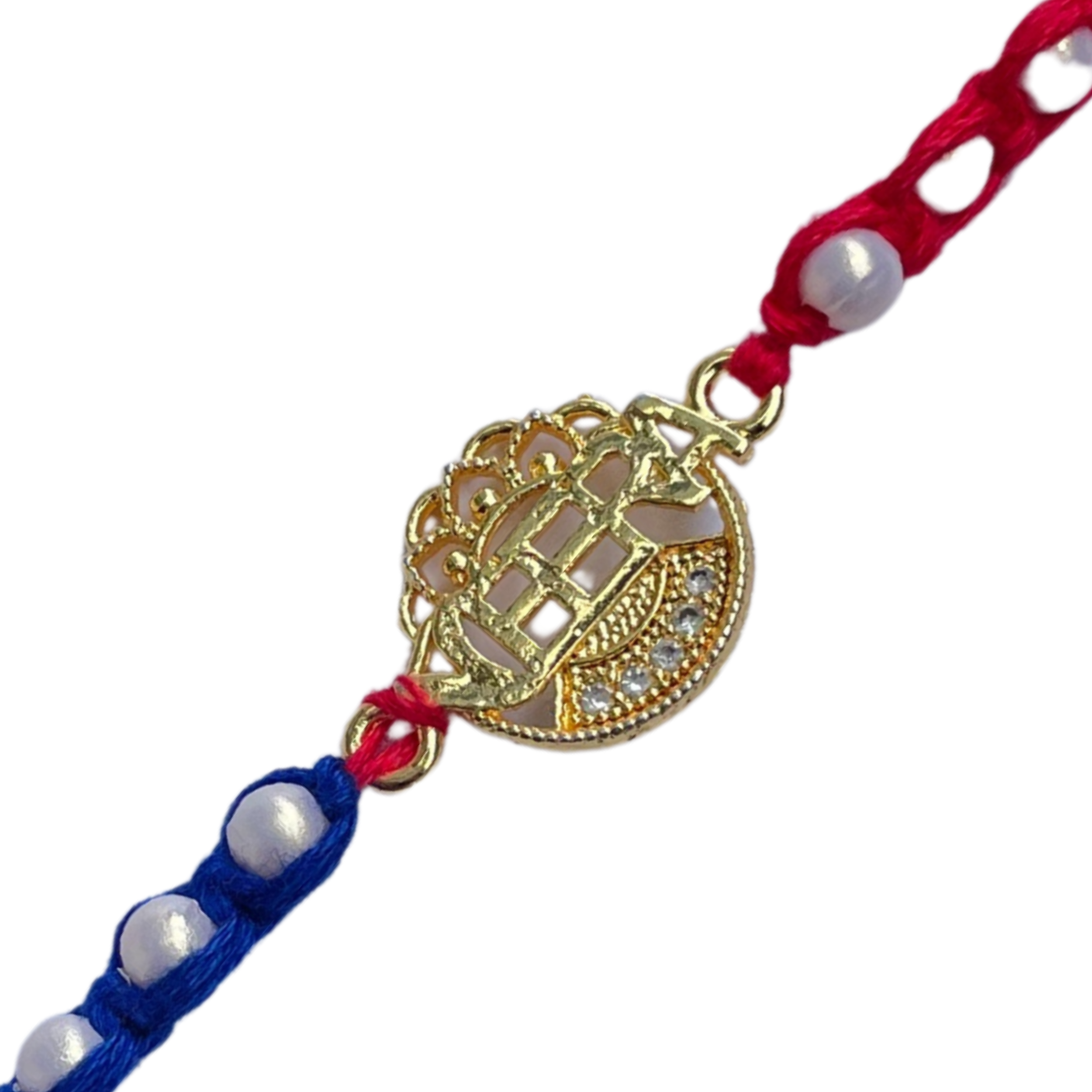 Elegant Dual-Tone Beaded Rakhi with Golden Swastik Charm