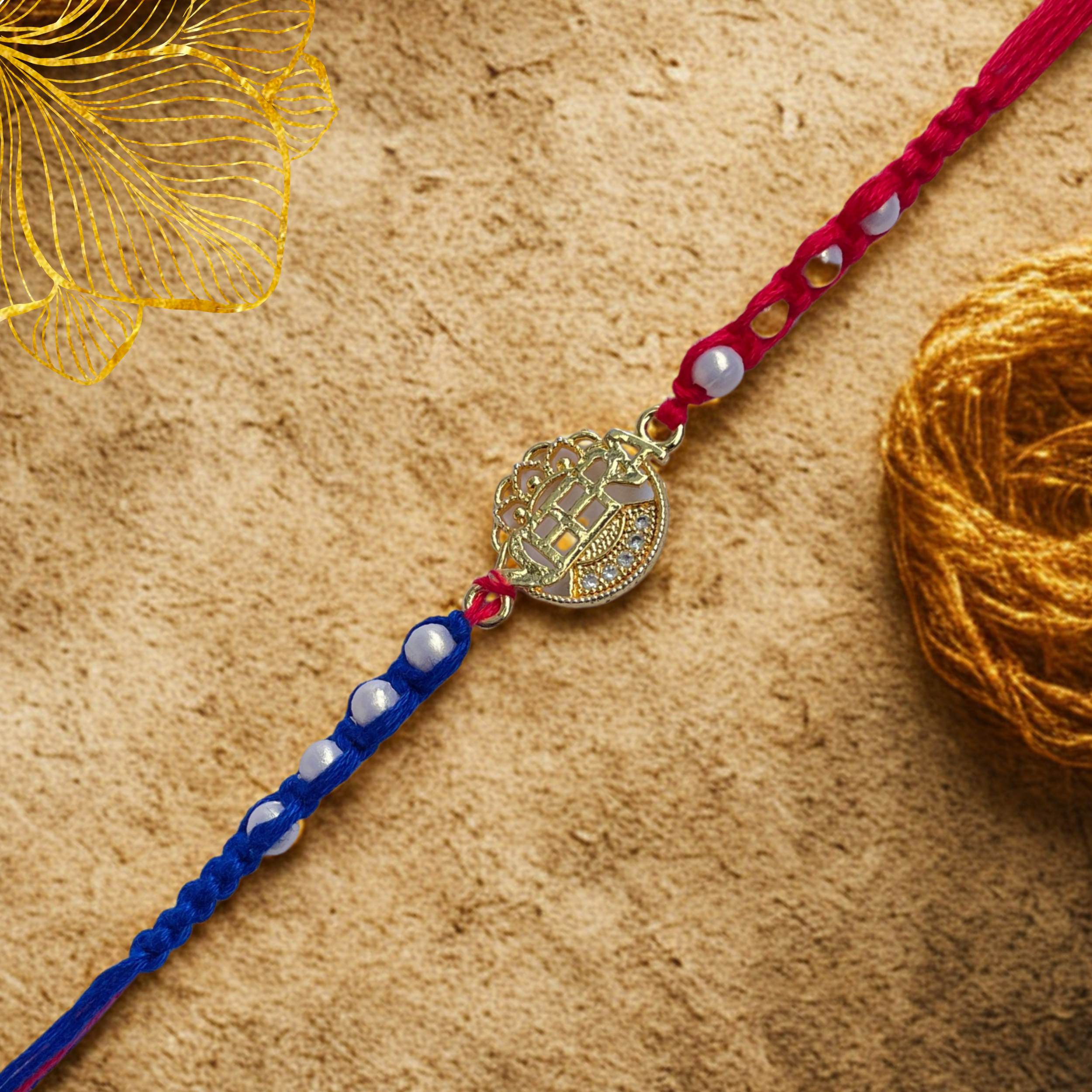 Elegant Dual-Tone Beaded Rakhi with Golden Swastik Charm