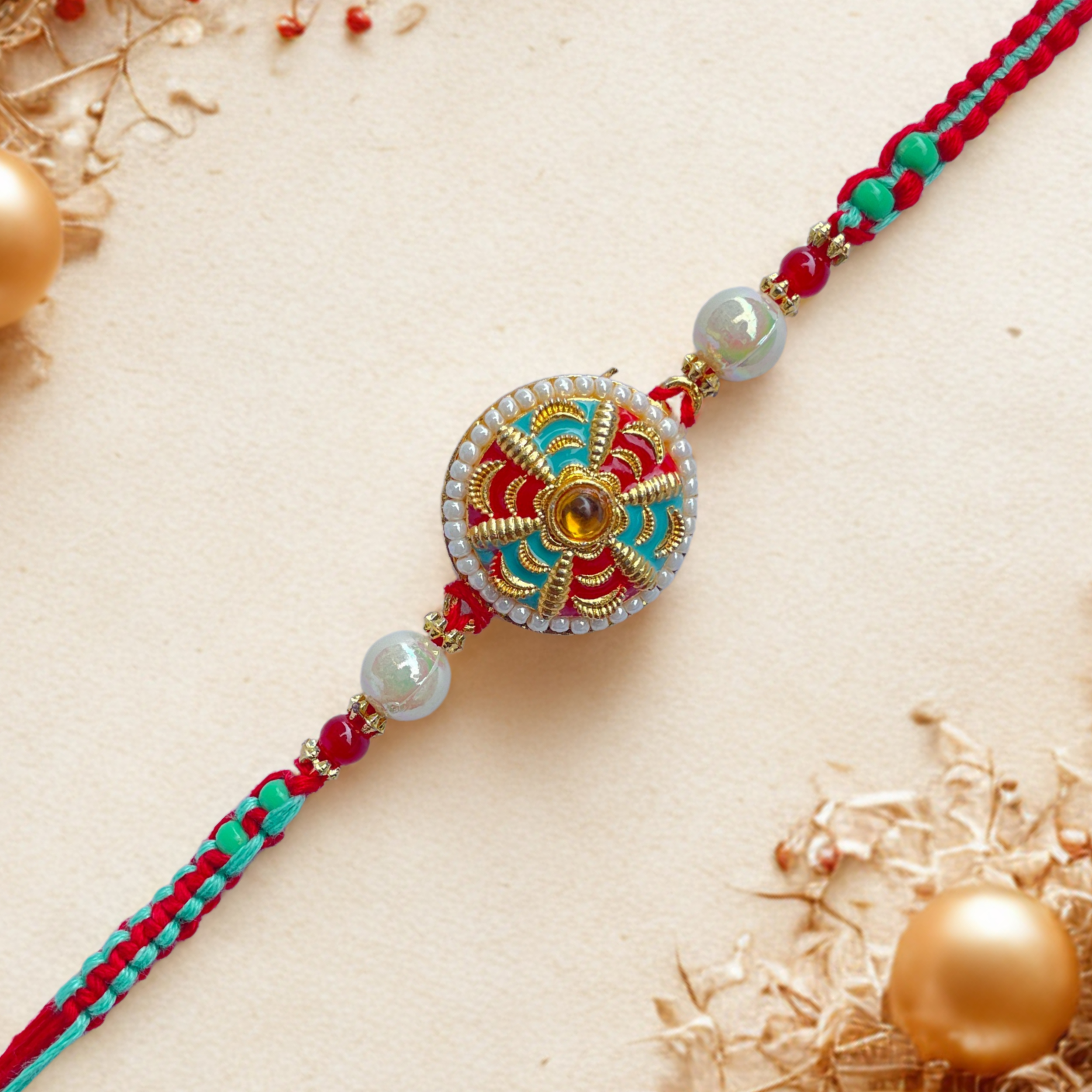 Traditional Pearl & Thread Work Rakhi for Brother