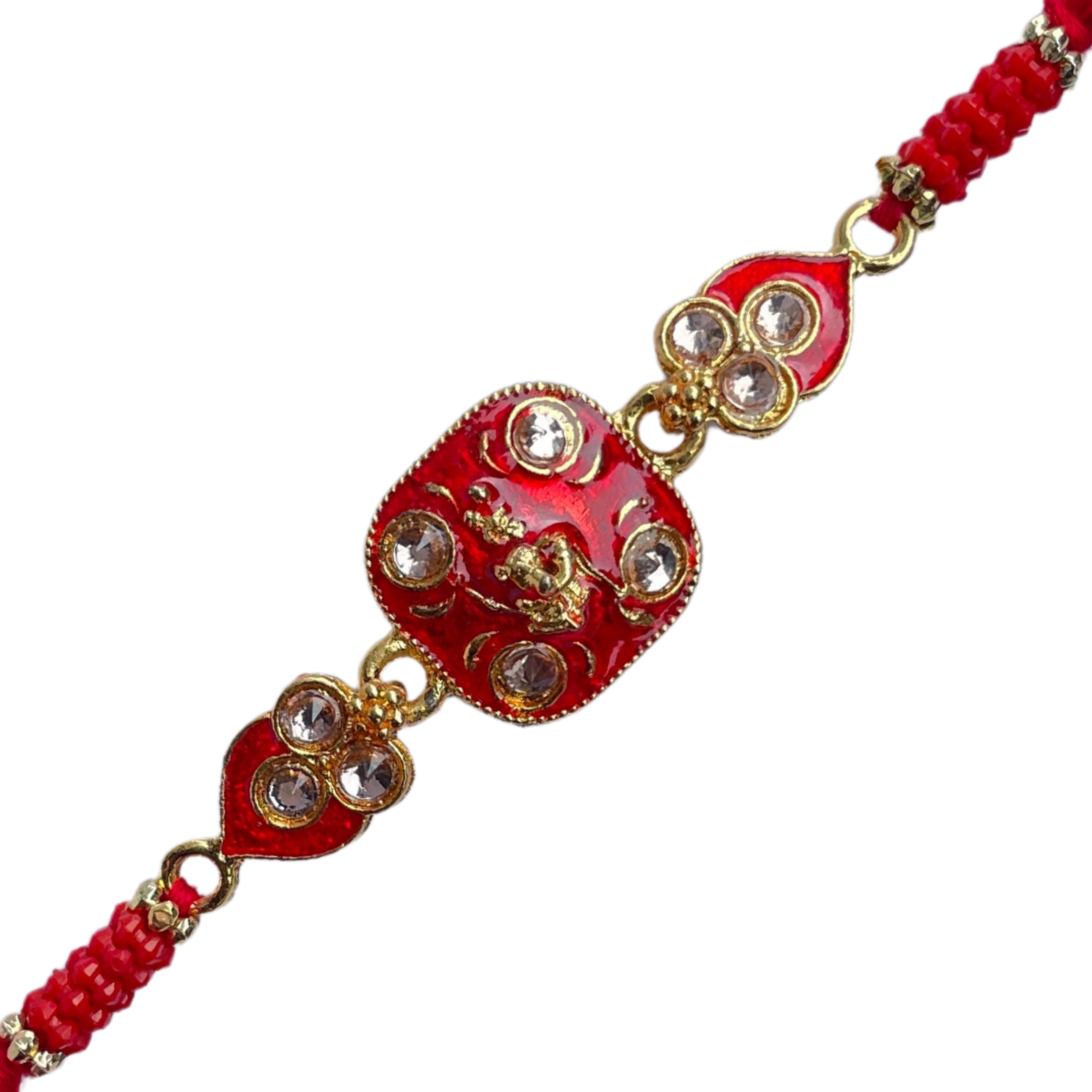 Elegant Red Kundan Rakhi with Divine Motif