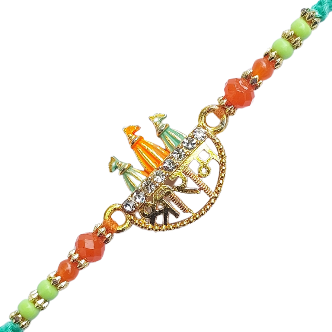 Ram Mandir Rakhi with Tricolor Beads & Stone Work