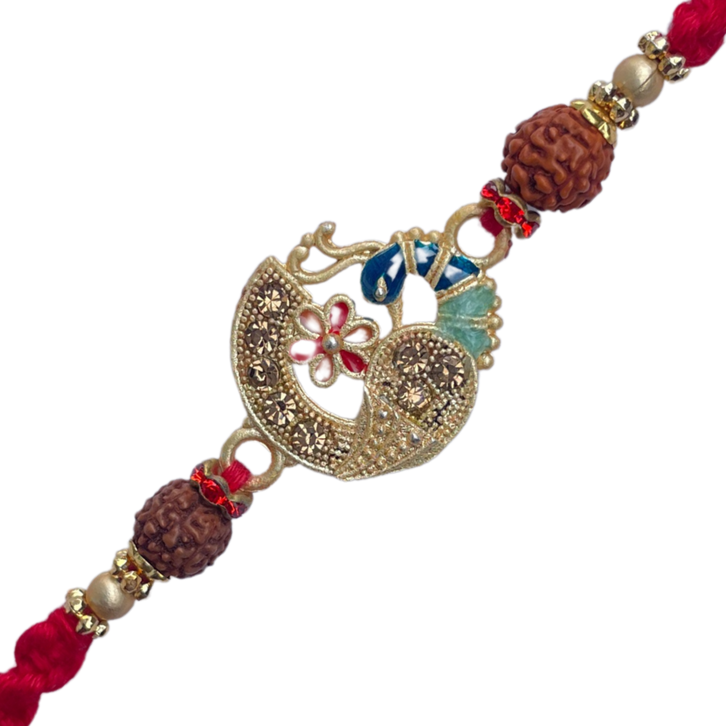 Peacock with Rudraksha Rakhi – Traditional & Elegant