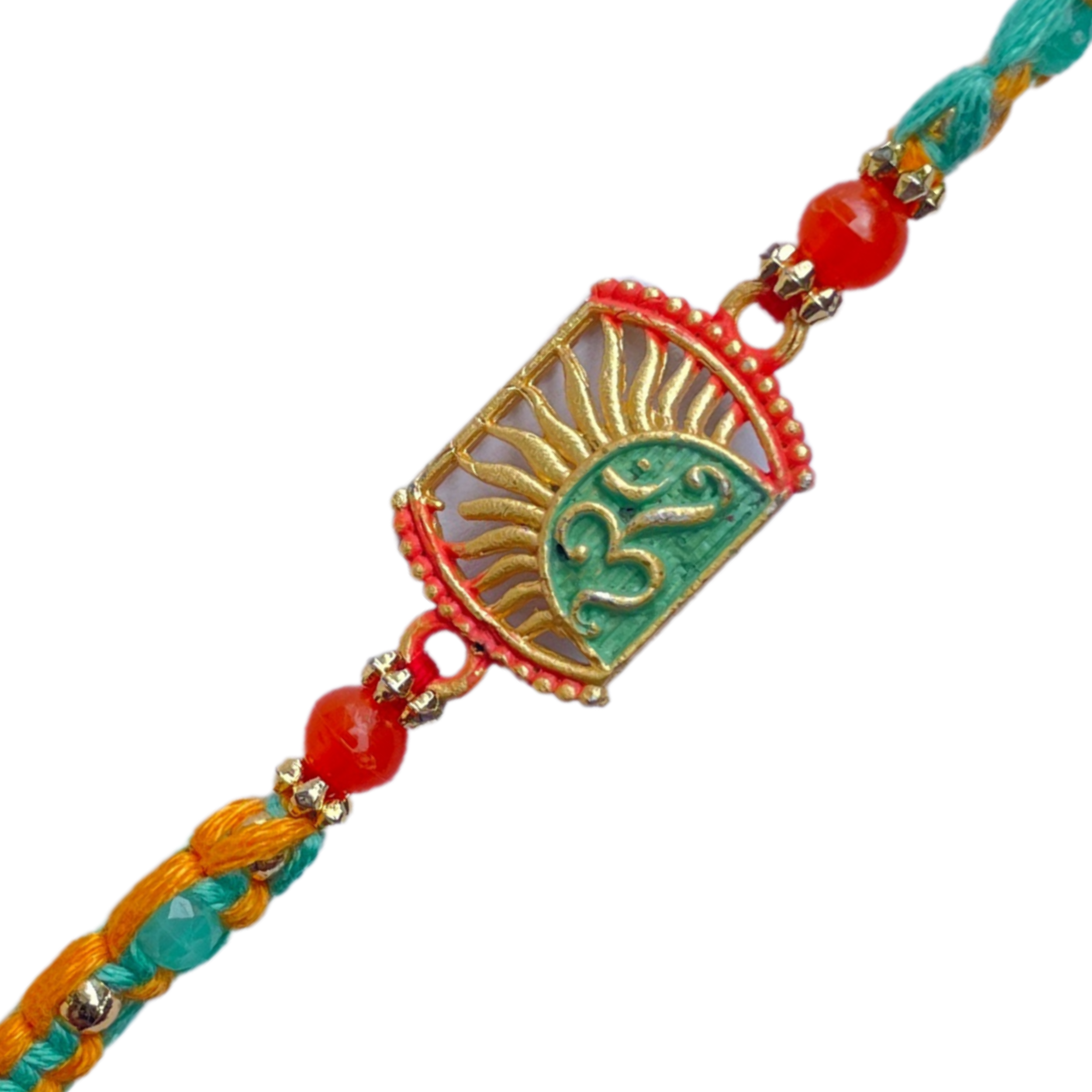 Divine Om Rakhi with Sunrise Design and Beads