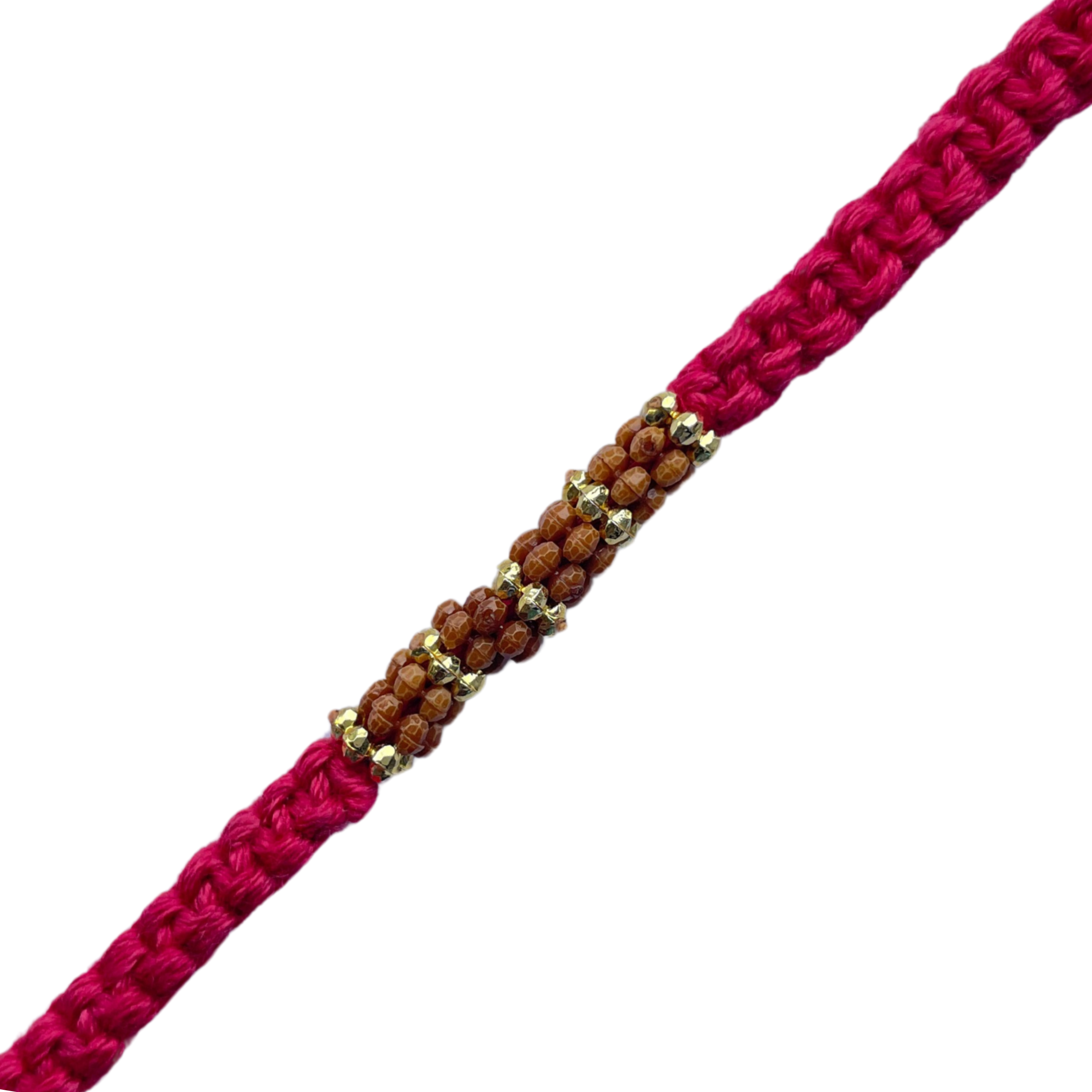 Elegant Rudraksha Rakhi with Handwoven Pink Thread
