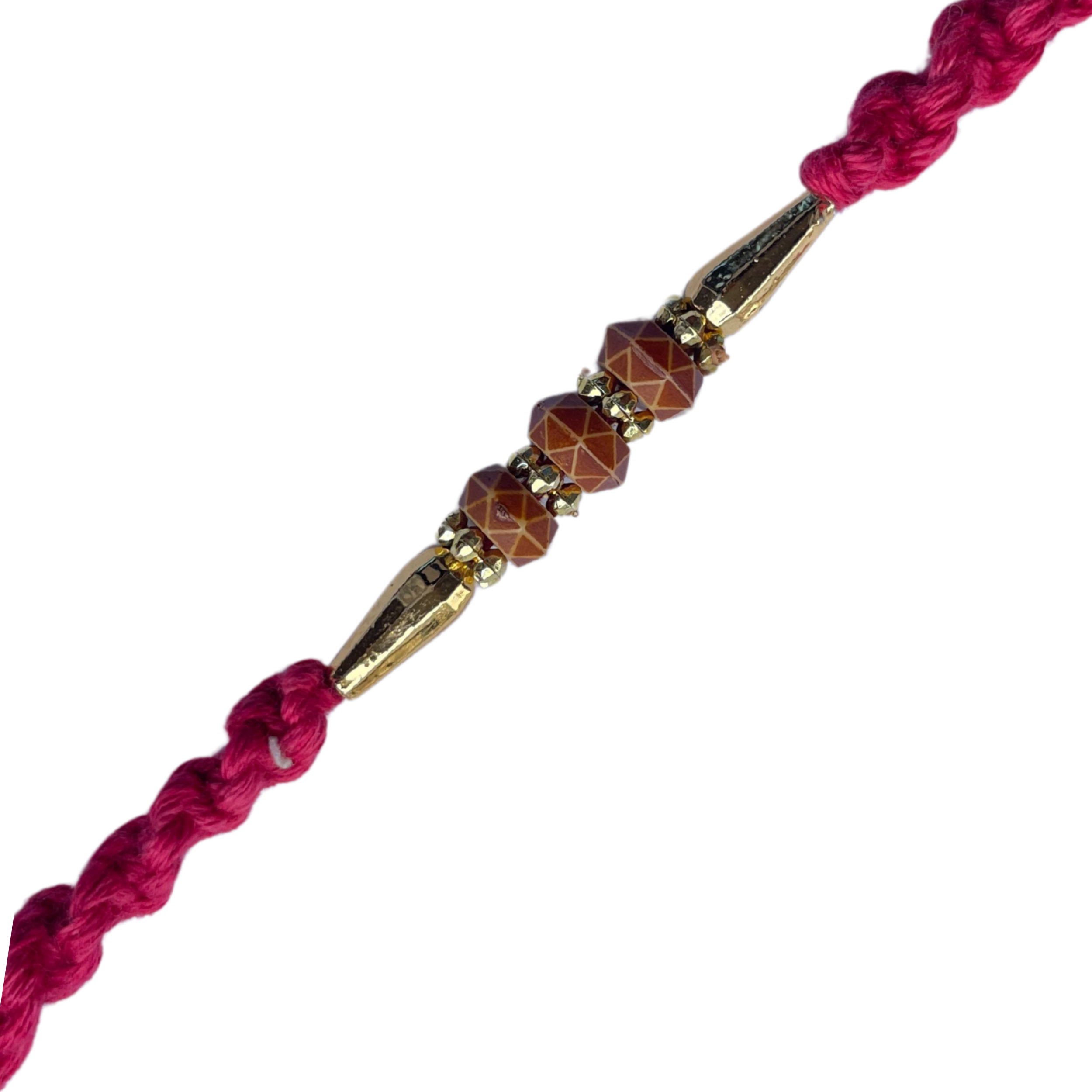 Designer Beaded Rakhi with Golden Accents & Pink Thread