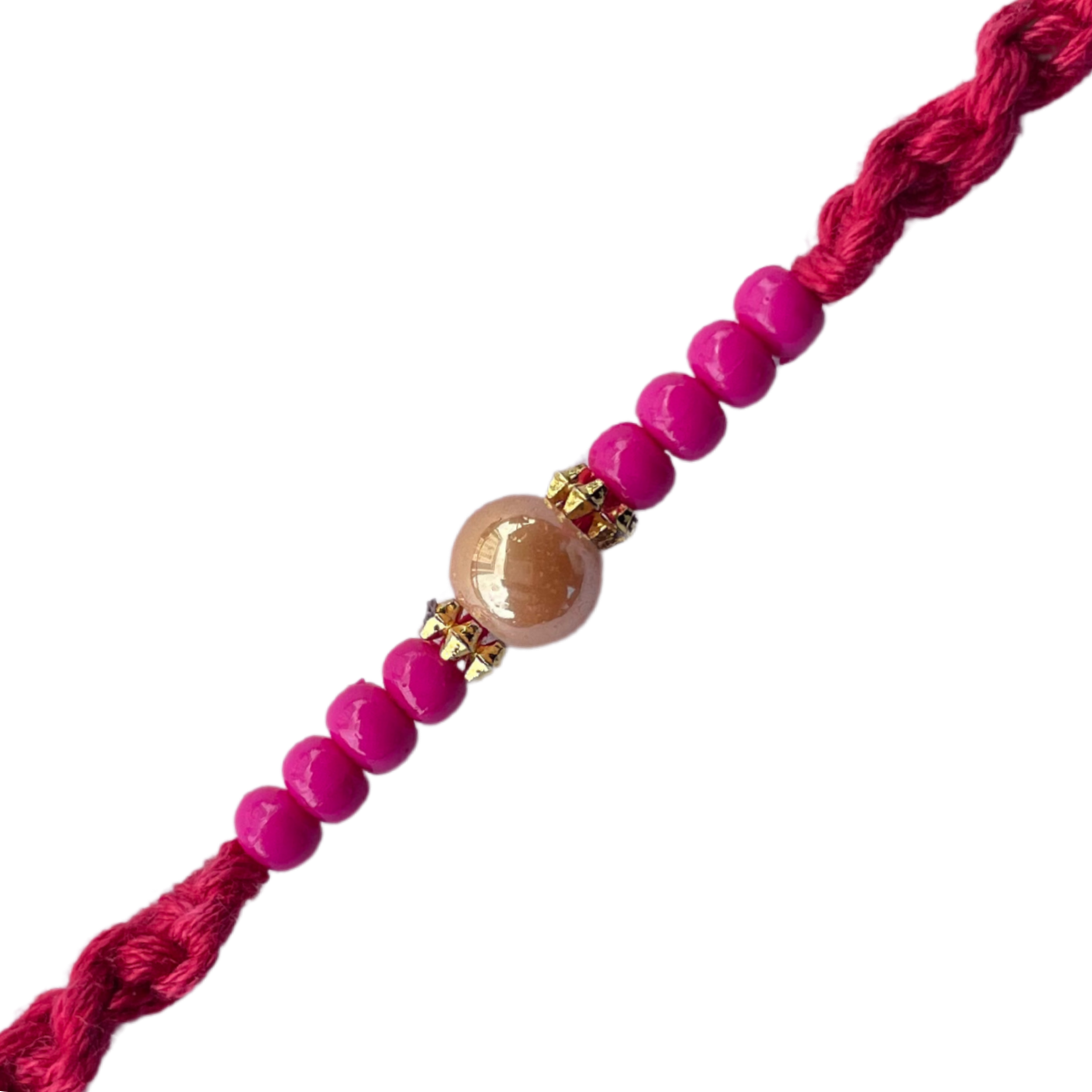 Minimal Pink Beads Rakhi with Golden Accent