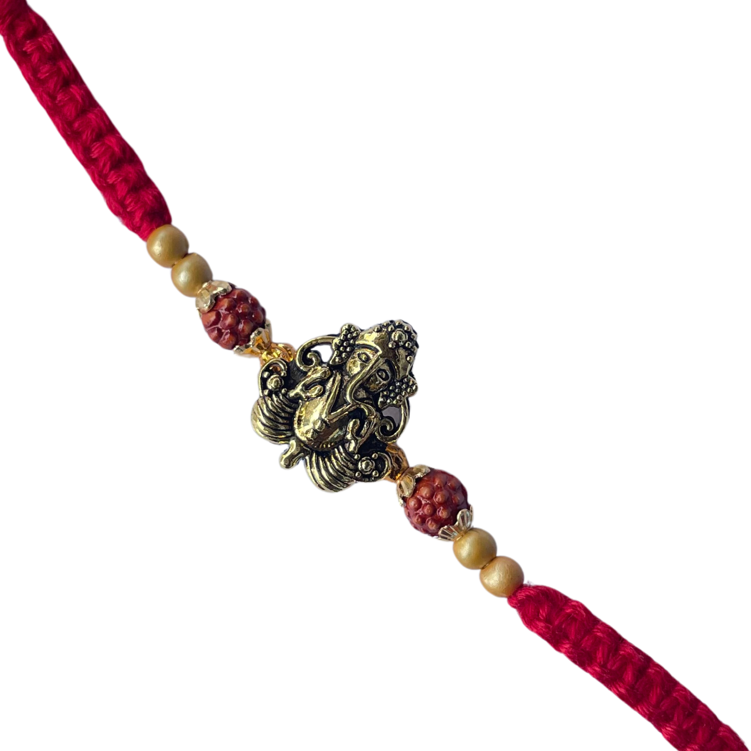 Ganesha Guardian Rakhi - Rudraksha Rakhi with Brass Ganesha for Brothers