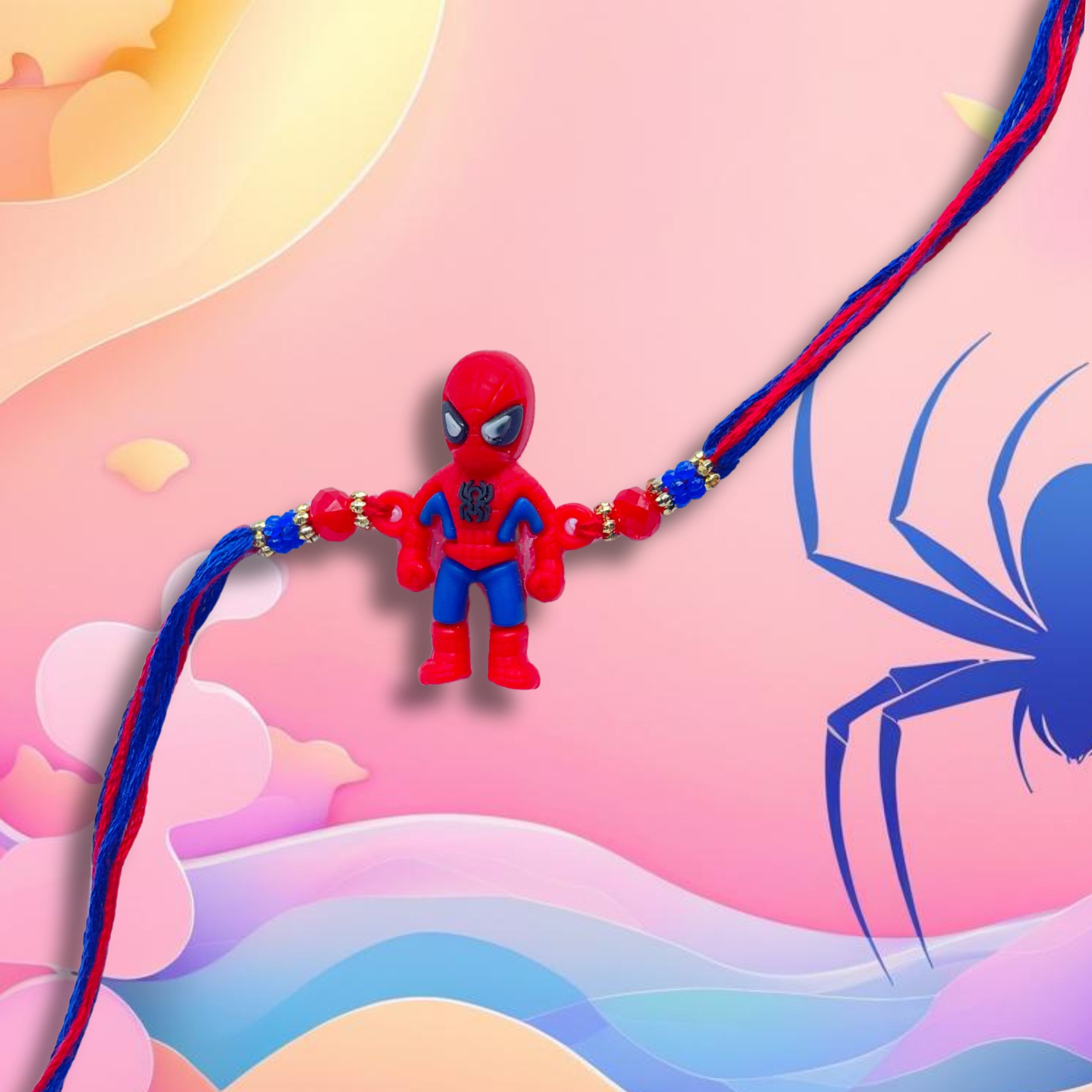 Adorable Spider-Man Rakhi with vibrant beads - perfect for little superhero fans this Raksha Bandhan.