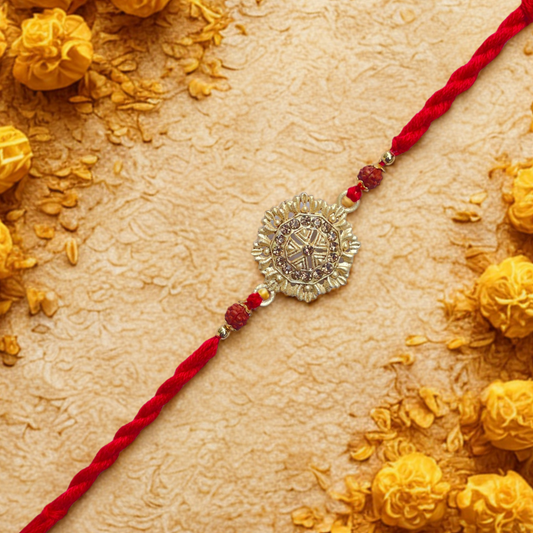 Elegant Golden Kundan Pendant Rakhi