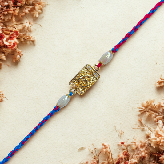 Spiritual Om Rakhi with Pearls & Stonework