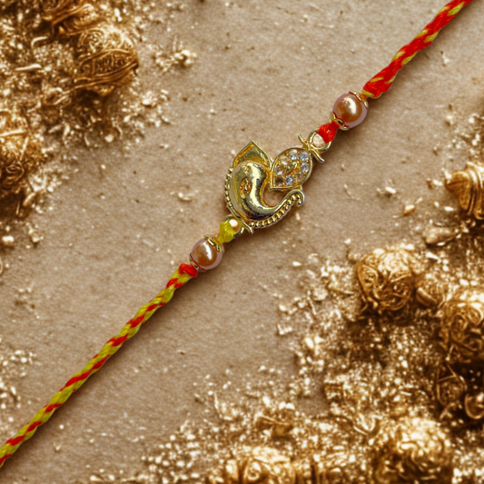 Elegant Peacock Rakhi with Stone & Bead Detailing