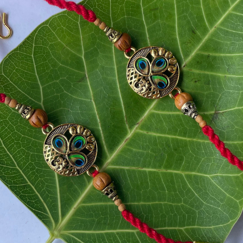 Peacock's Promise - Traditional Krishna-Inspired Rakhi for Brother
