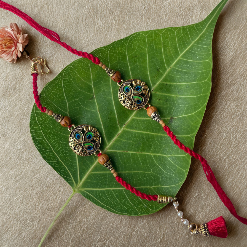 Peacock's Promise - Traditional Krishna-Inspired Rakhi for Brother