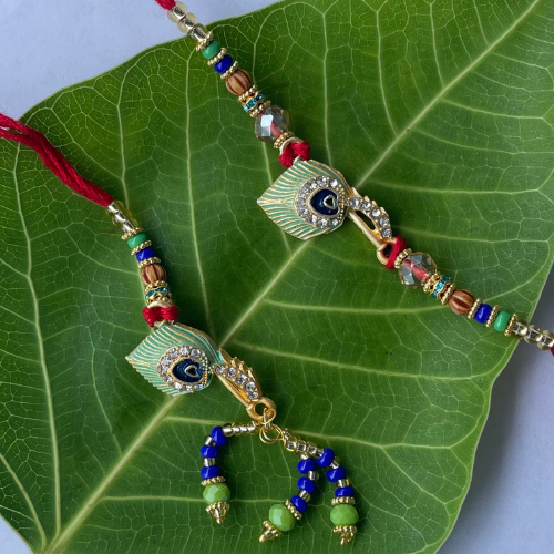 Peacock Vow Designer Krishna Rakhi for Bhai Bhabhi