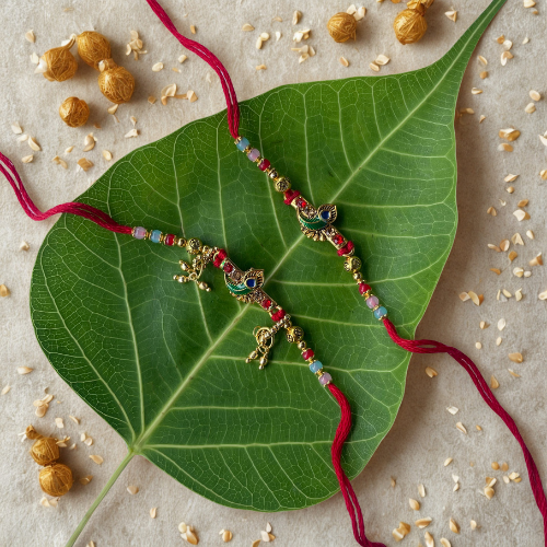 Morpankh Mela - Krishna-Inspired Peacock Feather Rakhi Set for Bhai Bhabhi