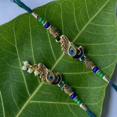Peacock Grace - Krishna-Inspired Peacock Rakhi for Bhai Bhabhi