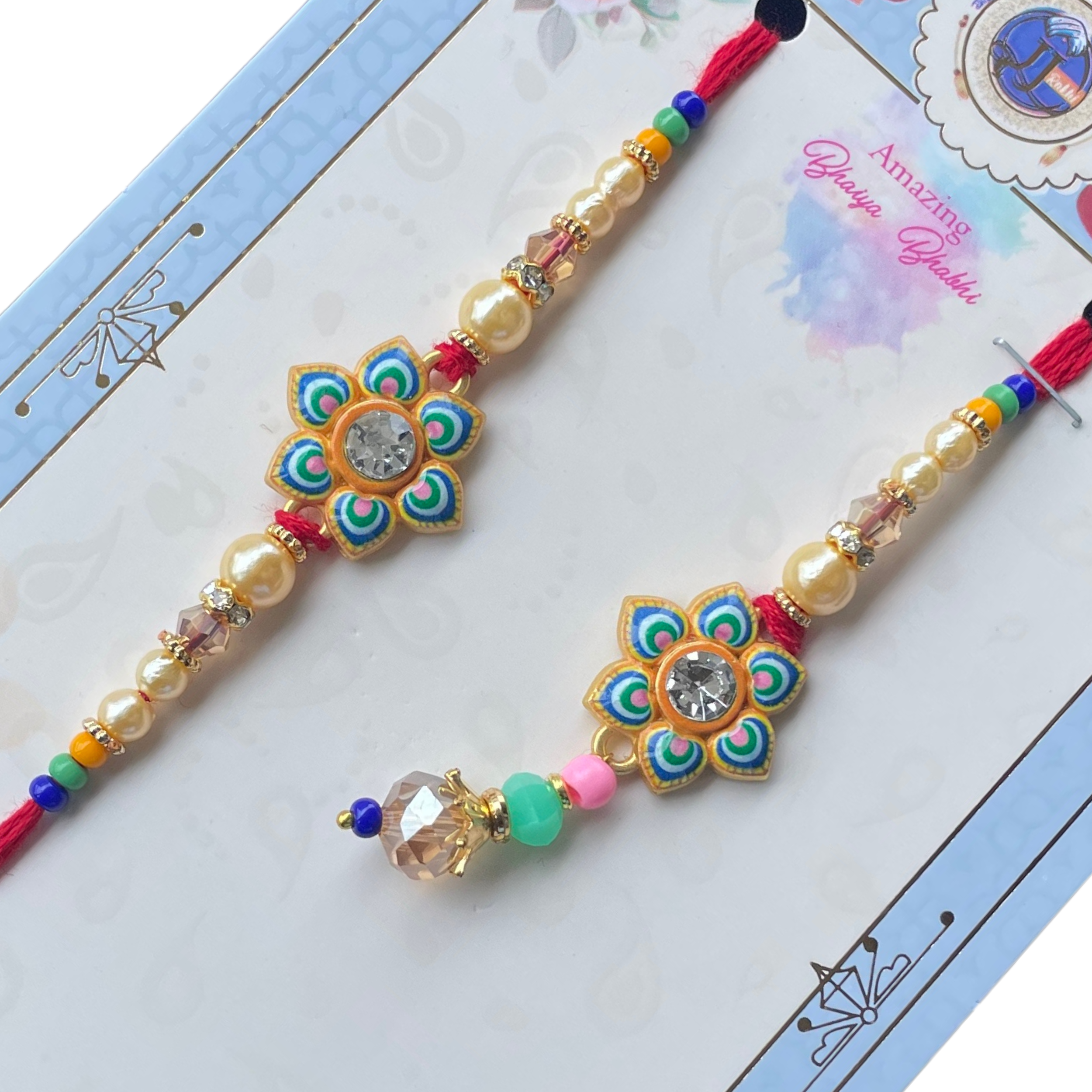 Satrangi Bandhan - Vibrant Floral Rakhi Set for Siblings