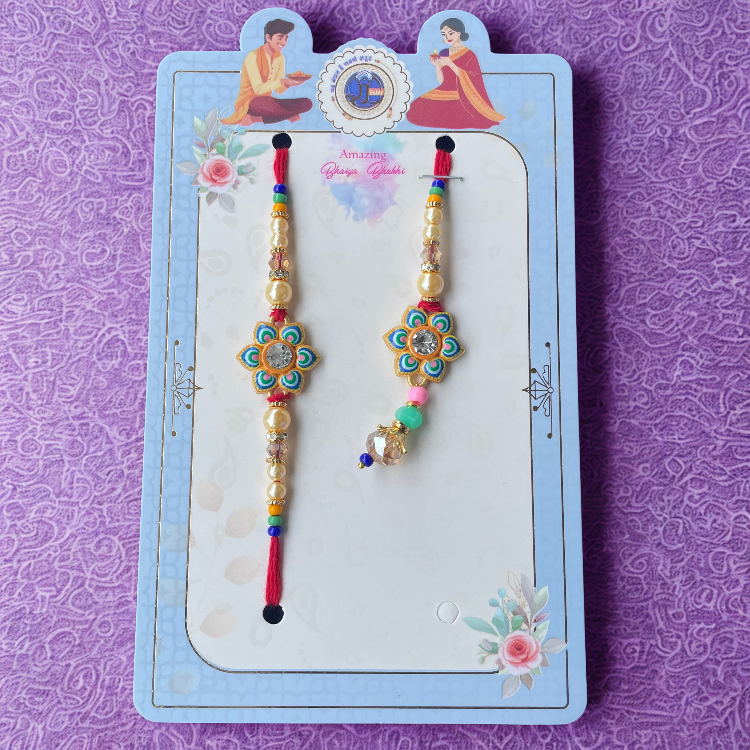 Satrangi Bandhan - Vibrant Floral Rakhi Set for Siblings