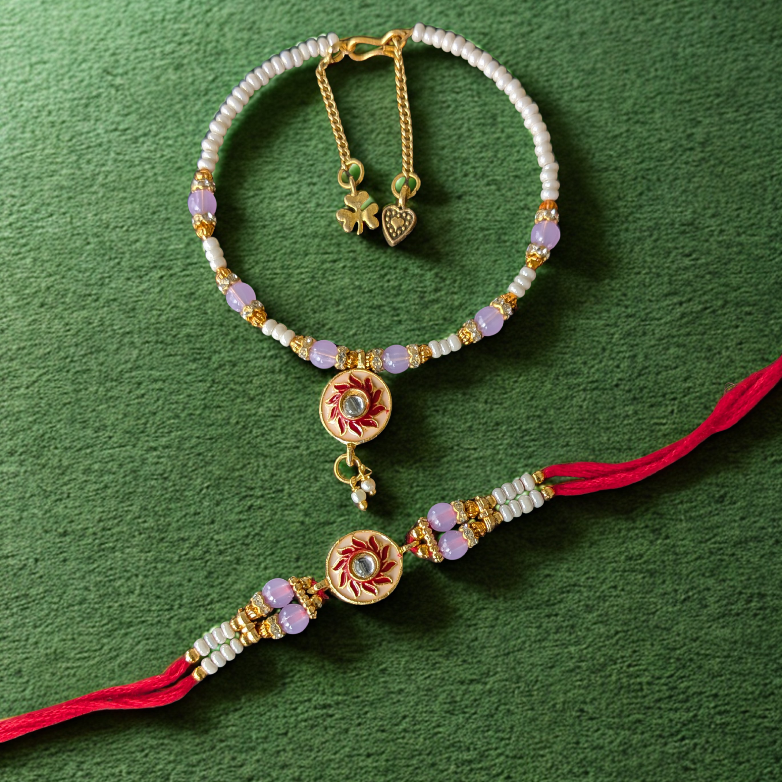 SuryaSaathi Rakhi and Bracelet Set - Sun-Inspired Rakhi for Bhai Bhabhi