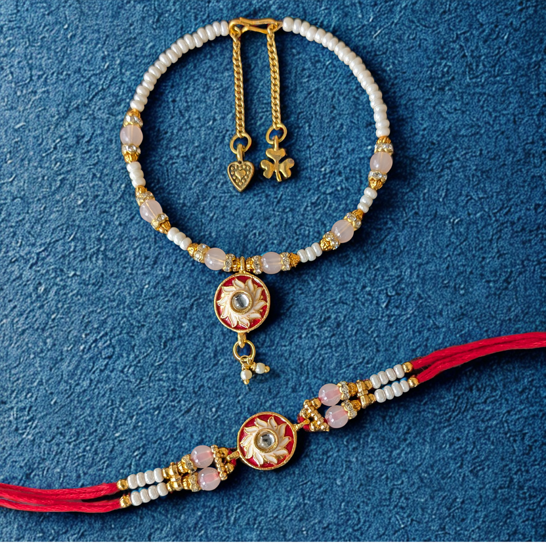 Suryavanshi Glow - Kundan Rakhi Set for Bhai Bhabhi