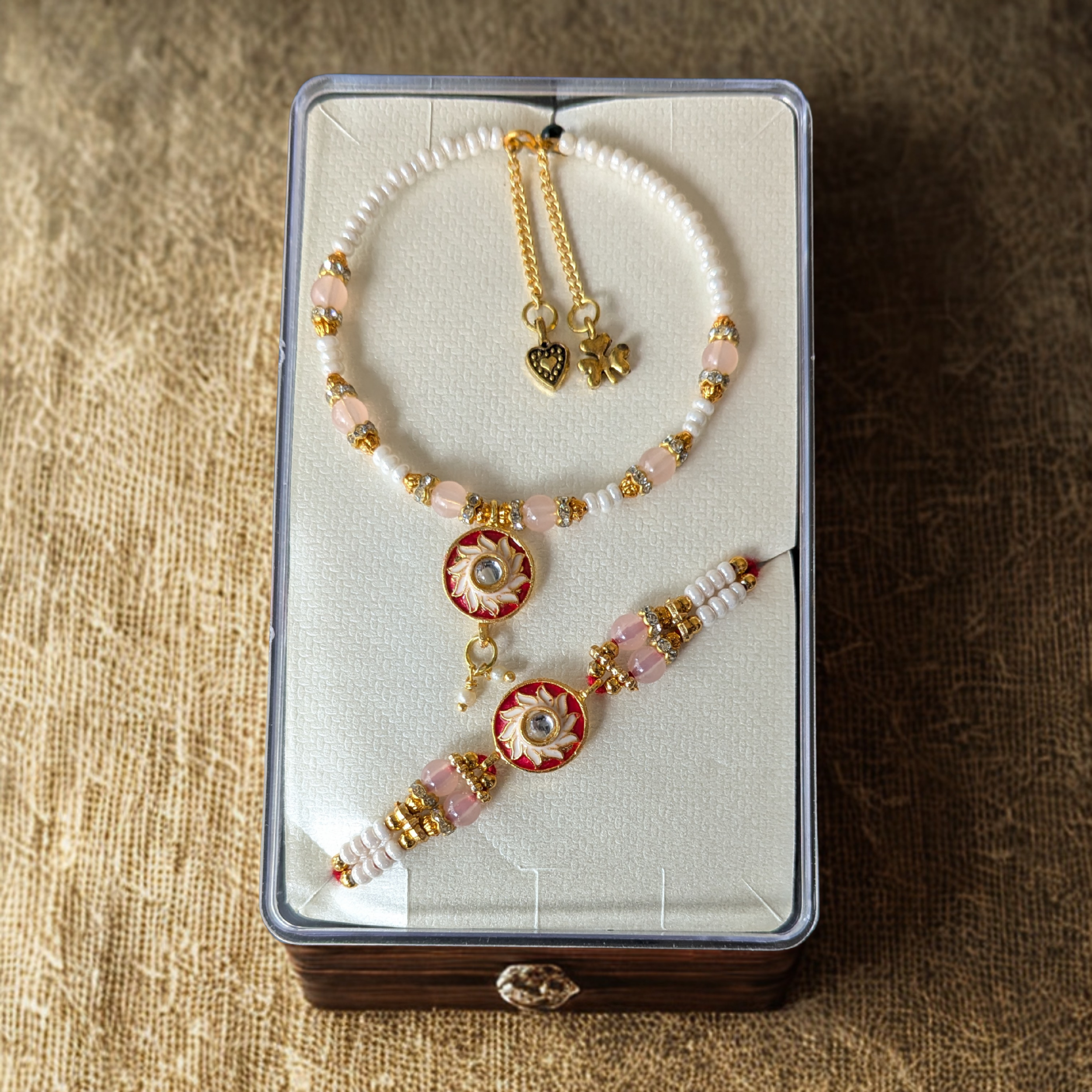 Suryavanshi Glow - Kundan Rakhi Set for Bhai Bhabhi