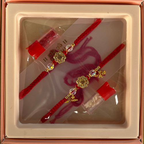 Radiant Bloom Rakhi Set with Om Golden Petals