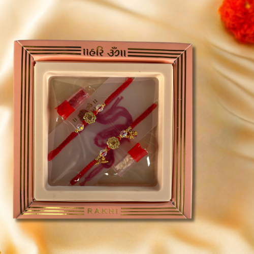 Radiant Bloom Rakhi Set with Om Golden Petals