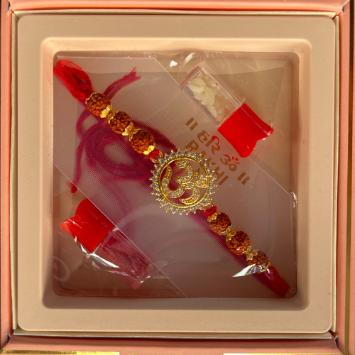 Om Kavach Rakhi - Sacred Om Rakhi with Rudraksha for Raksha Bandhan