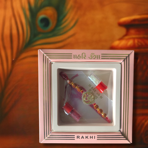 Om Kavach Rakhi - Sacred Om Rakhi with Rudraksha for Raksha Bandhan