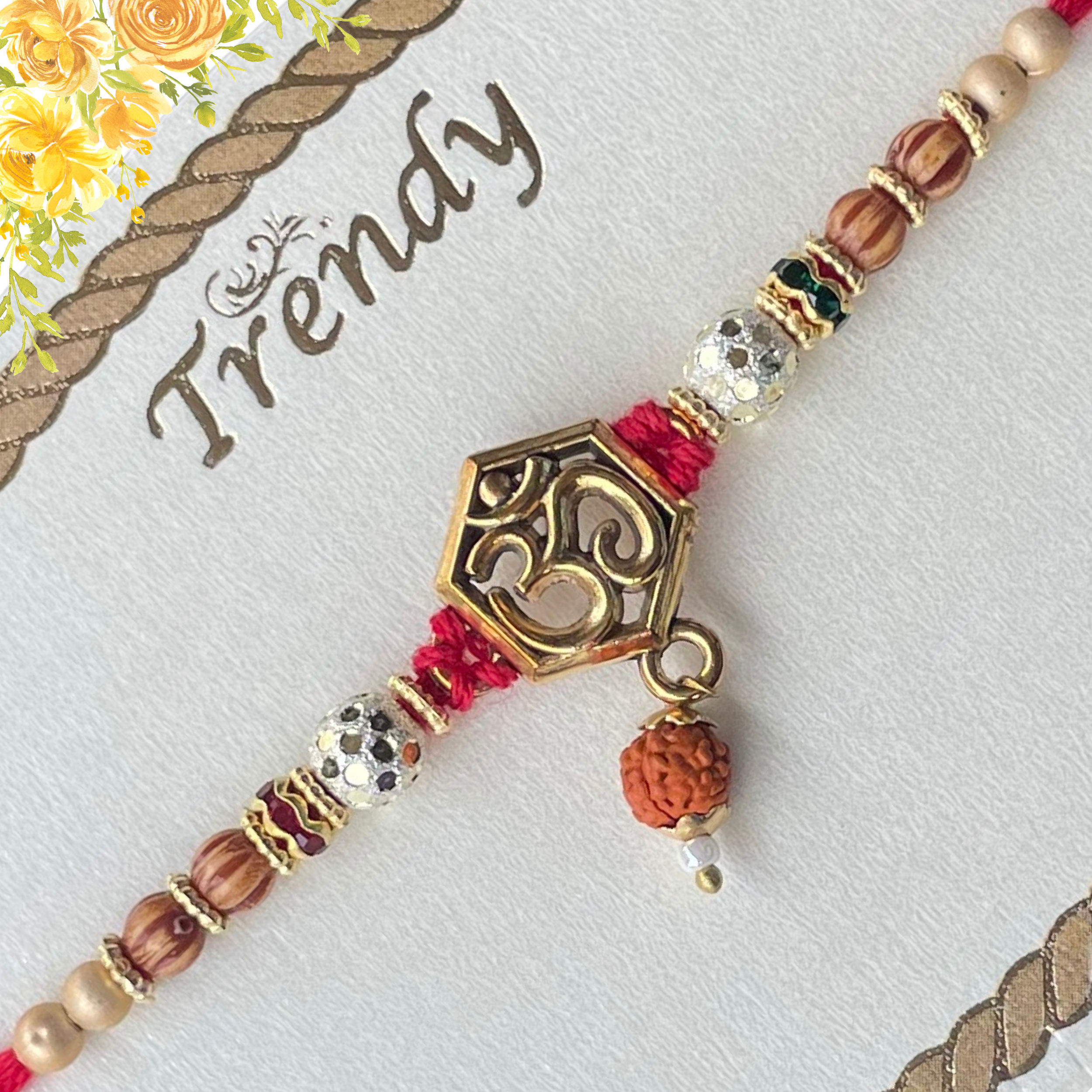 Om Vachan Rakhi - Handcrafted Spiritual Om Rakhi with Rudraksha