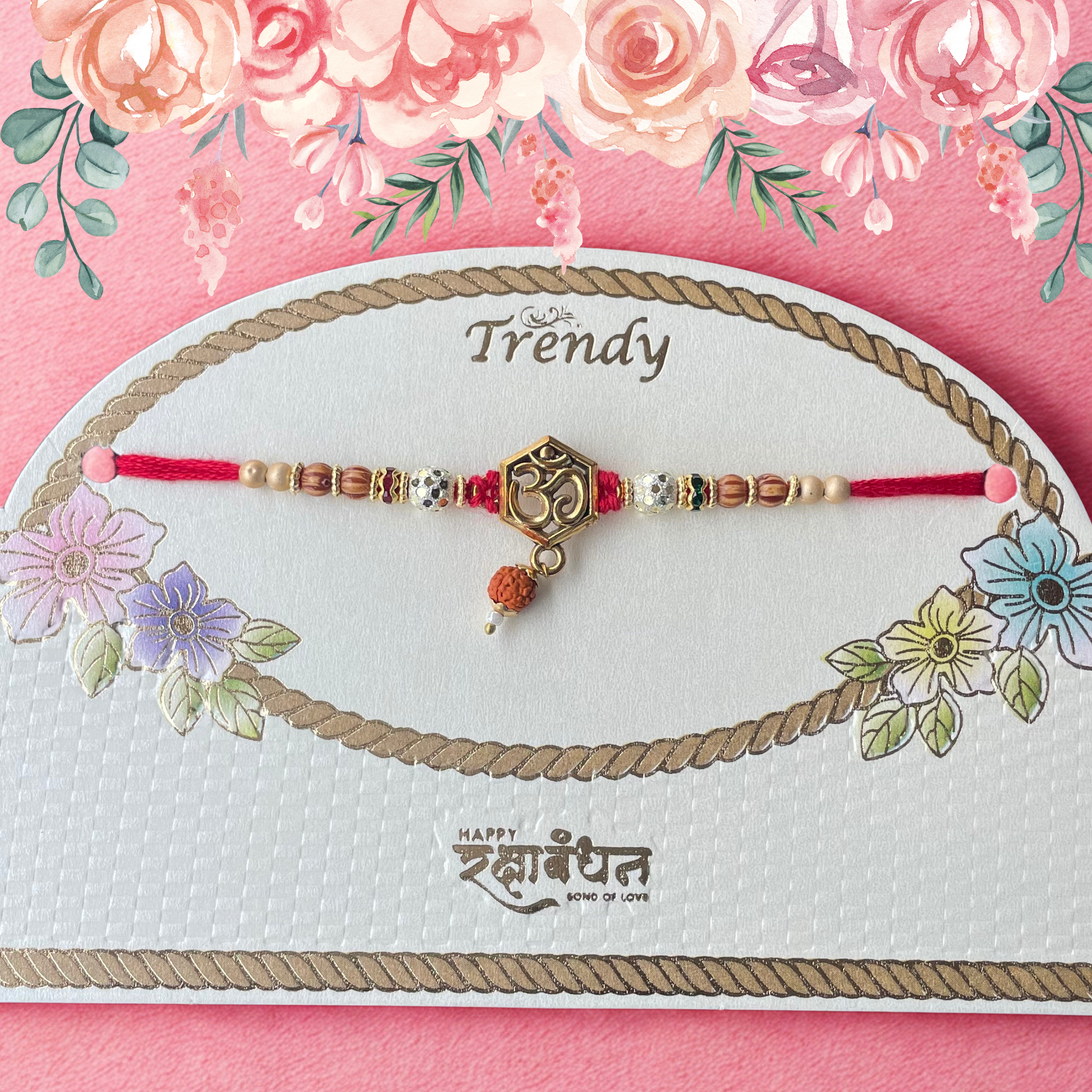 Om Vachan Rakhi - Handcrafted Spiritual Om Rakhi with Rudraksha