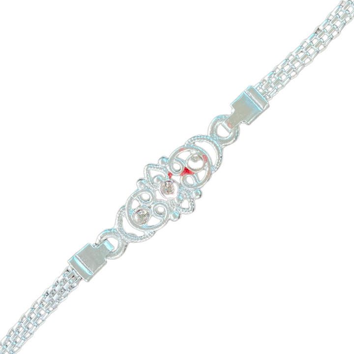 Elegant Silver Chain Rakhi with Abstract Design