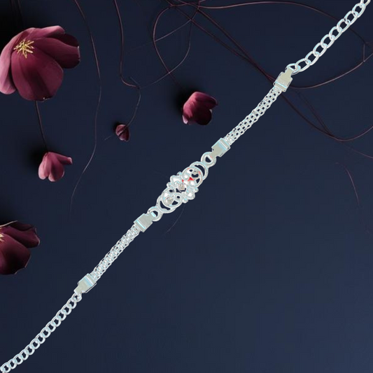 Elegant Silver Chain Rakhi with Abstract Design
